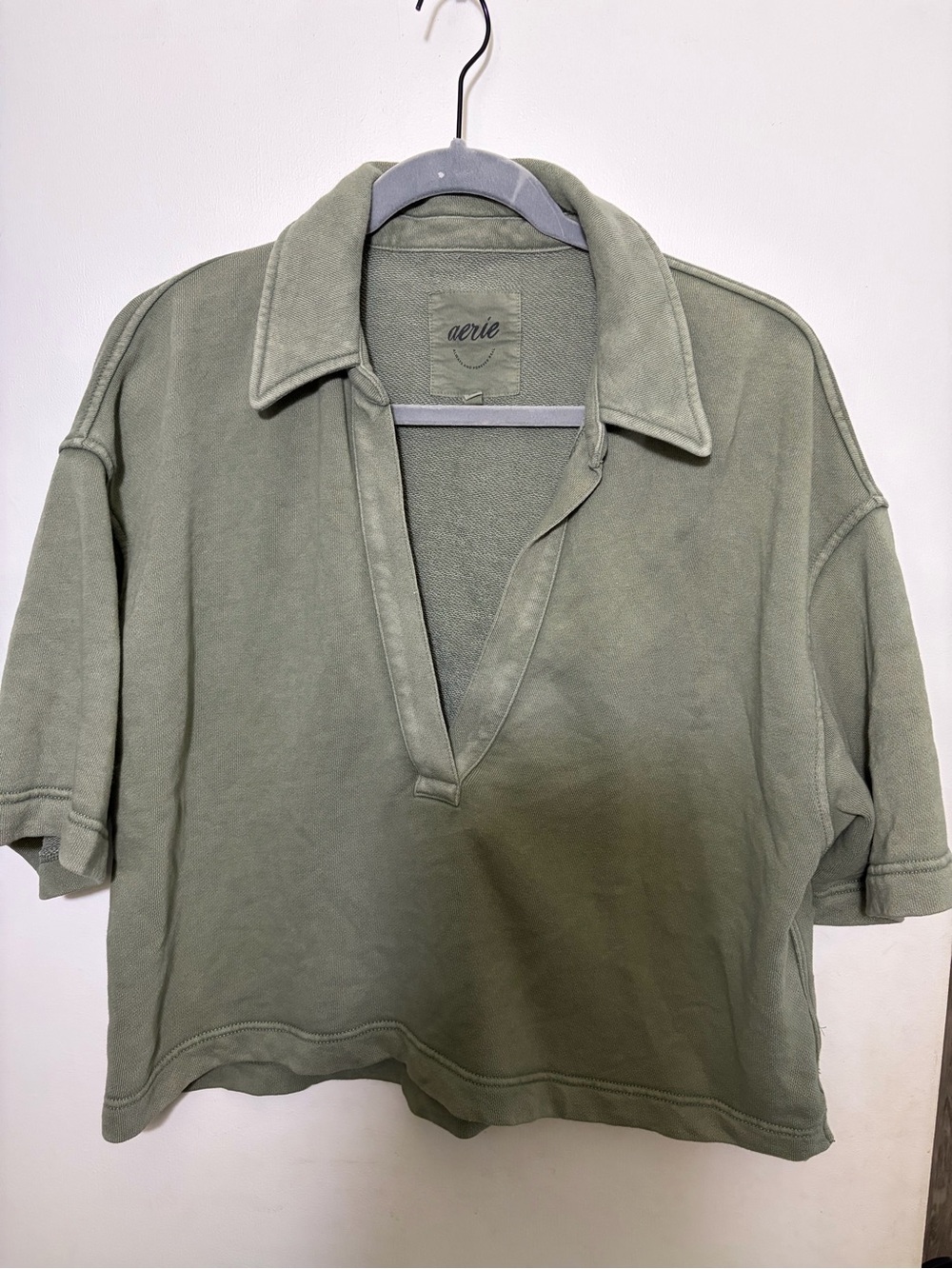 Aerie Green Collared Short Sleeve Pullover Sweatshirt small